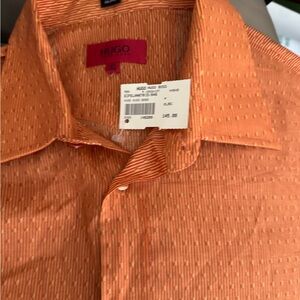 HUGO Orange Textured Casual Button Down Shirt